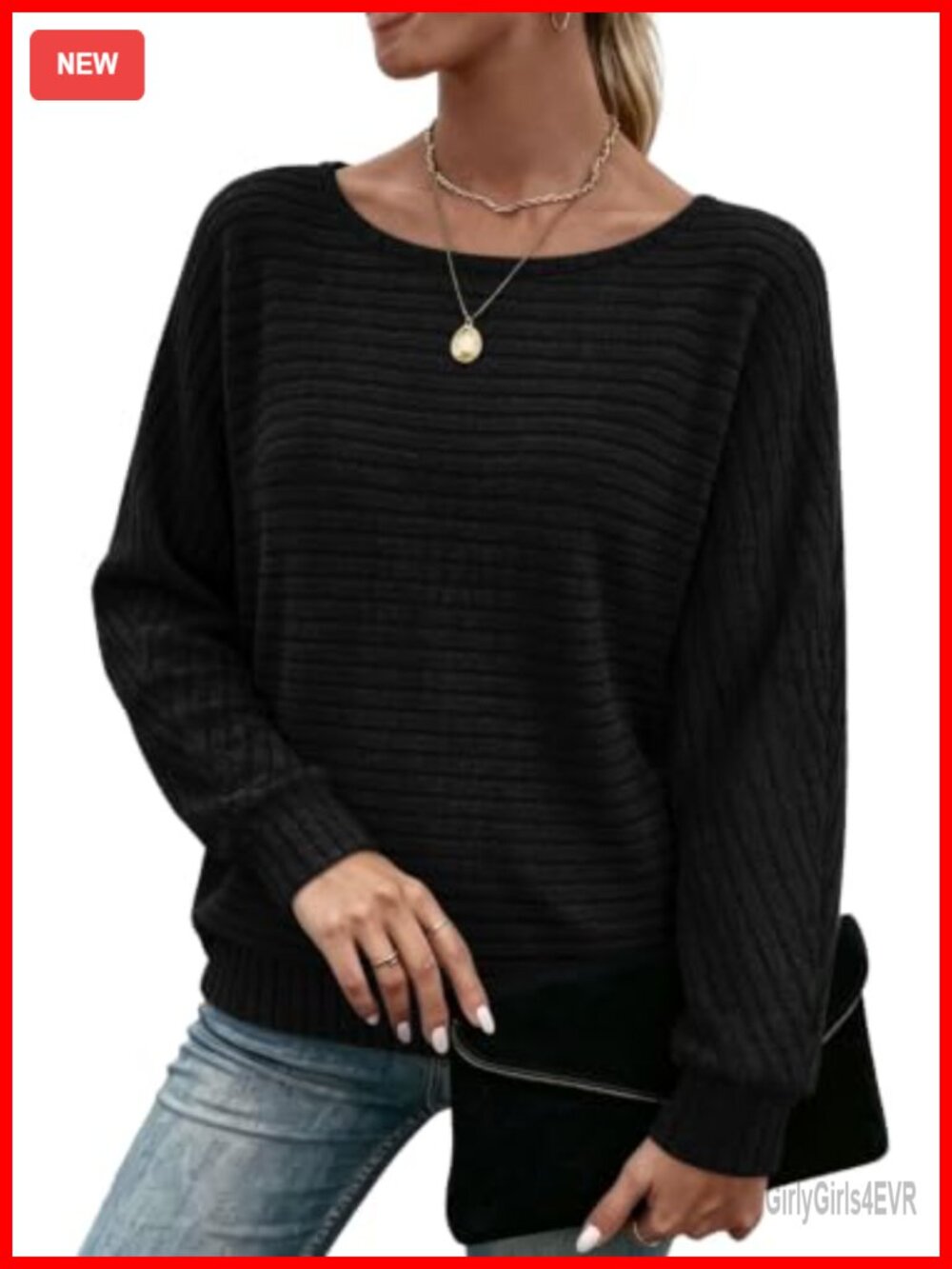 Women Long Sleeve Tunic Top Crewneck Batwing Oversized Pullover Sweater